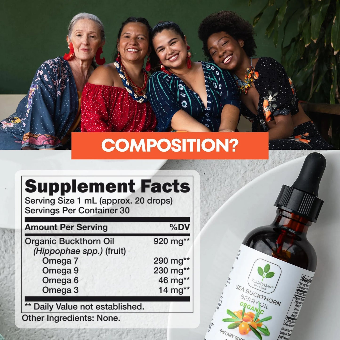 Organic Sea Buckthorn Oil 1oz | Cold-Pressed for Face, Hair & Body