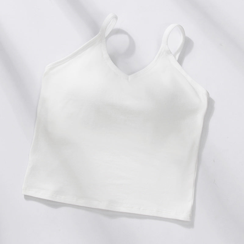 U Back Gathered Cotton Cropped Tank Top Women's Base Ride Chest Wrap Underwear Integrated Fixed Cup Wireless Spaghetti-strap Tube Top