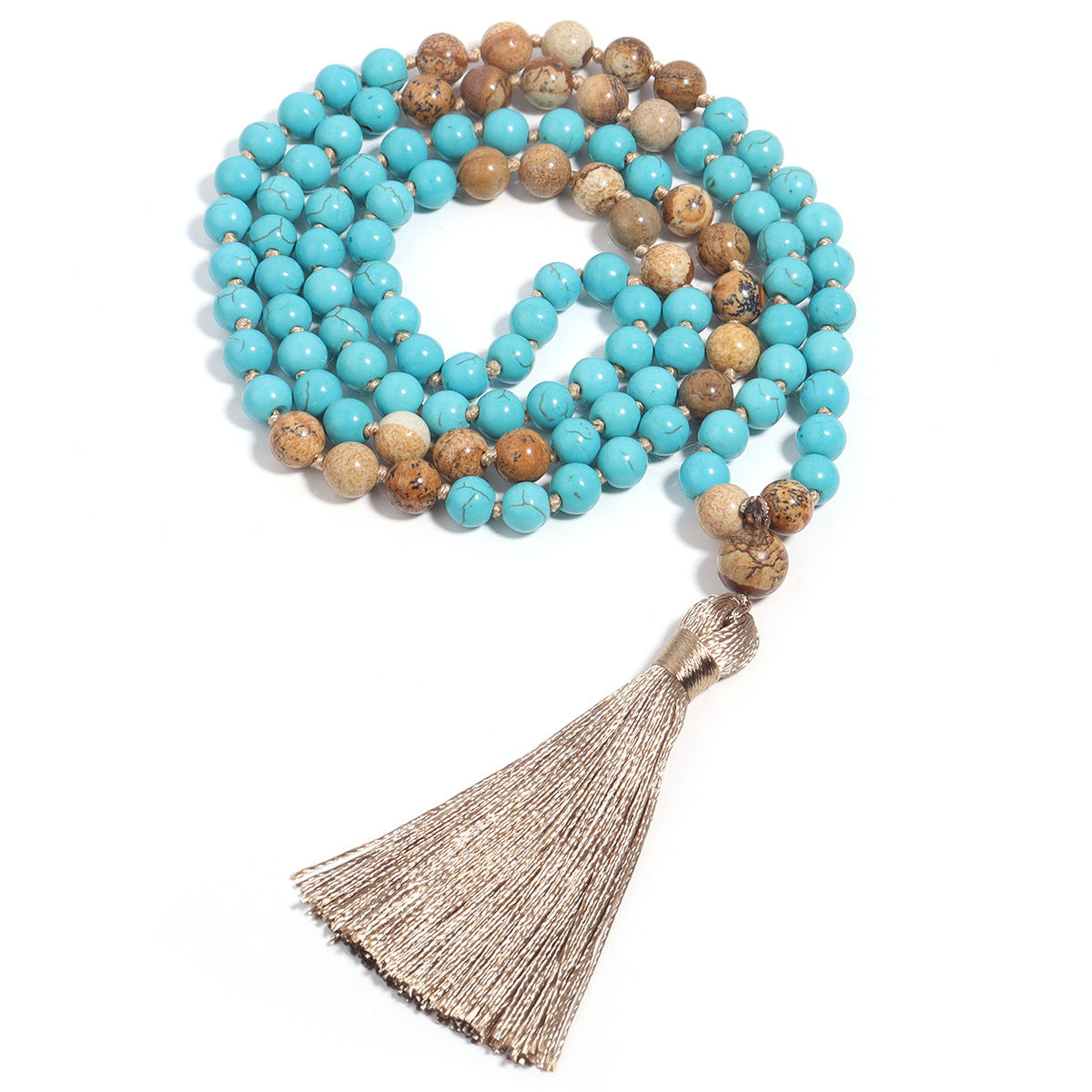 π¨ THE ARTIST'S MALA: Vintage "Blue Pine" Painted Stone Necklace