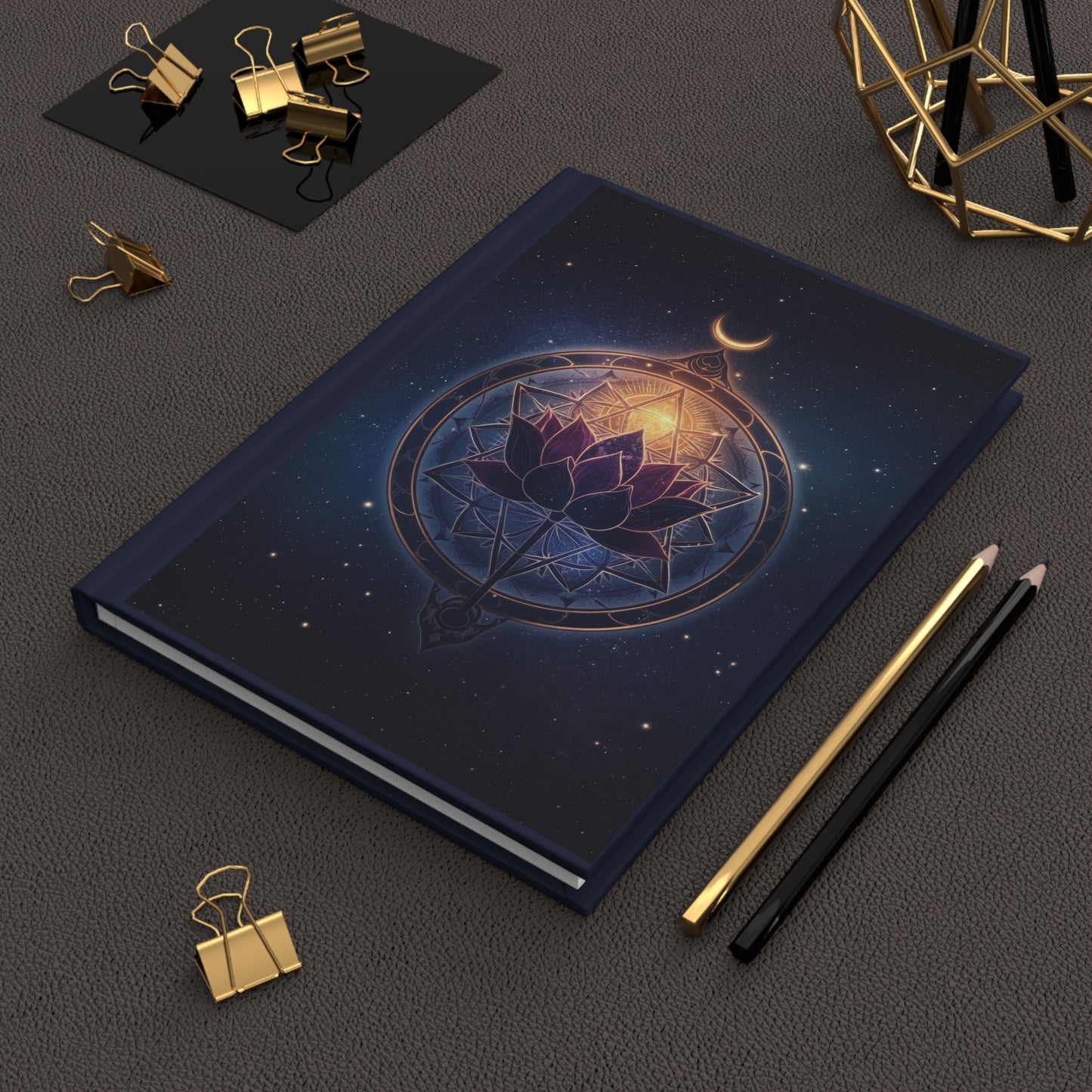 Lotus Mandala Hardcover Journal | Crescent Moon, Prosperity Notebook