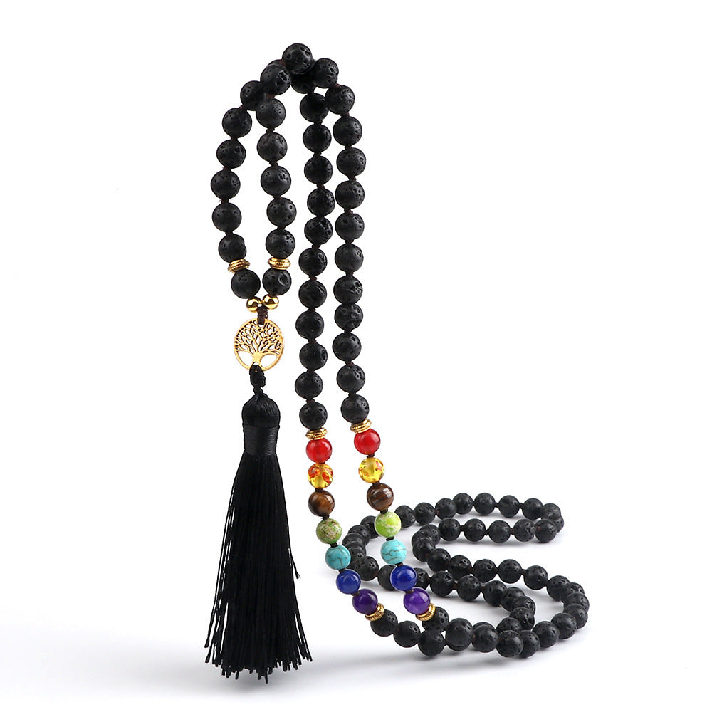 🌳 THE LUCKY TREE: 108 Bead Natural Stone Tassel Mala; Tree of Life