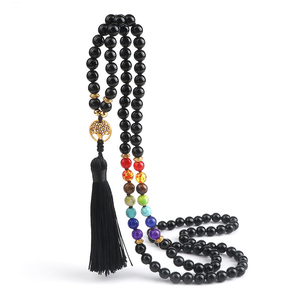 🌳 THE LUCKY TREE: 108 Bead Natural Stone Tassel Mala; Tree of Life