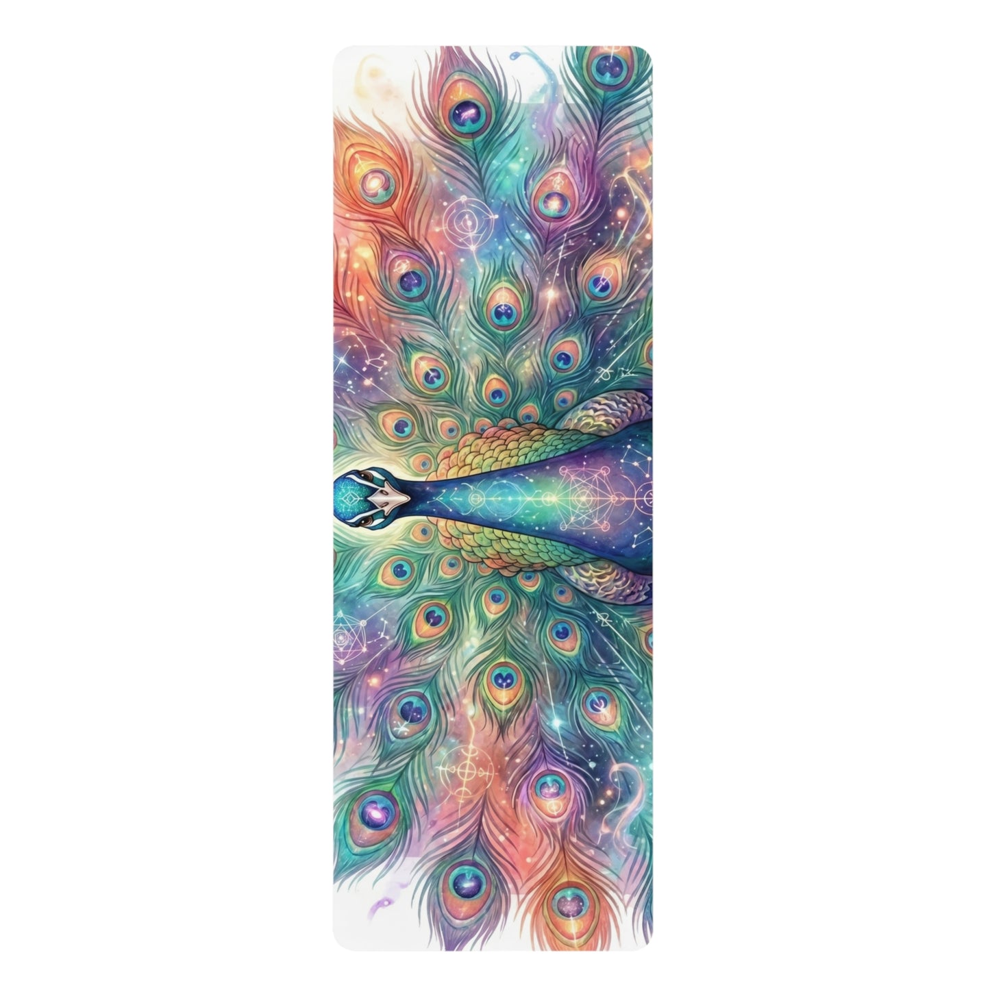 Peacock Dream Rubber Yoga Mat — Colorful Mandala Feather Design for Meditation & Yoga