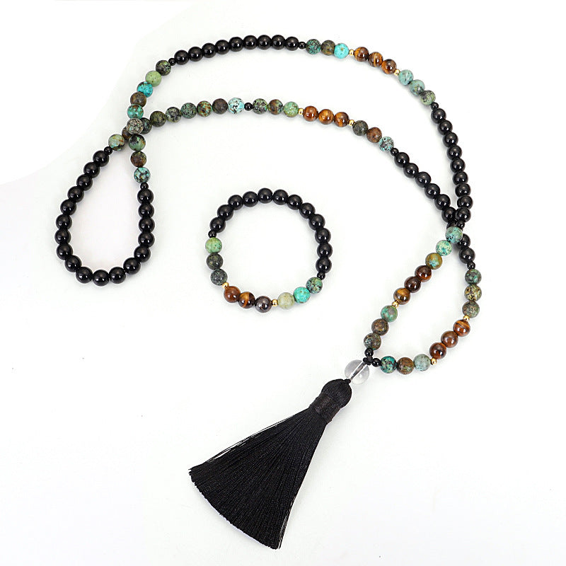 🧘🏽 Zen Harmony: 108-Bead Natural Stone Necklace & Bracelet Set