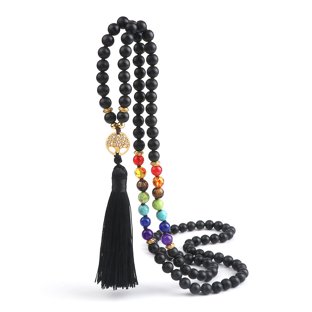 🌳 THE LUCKY TREE: 108 Bead Natural Stone Tassel Mala; Tree of Life