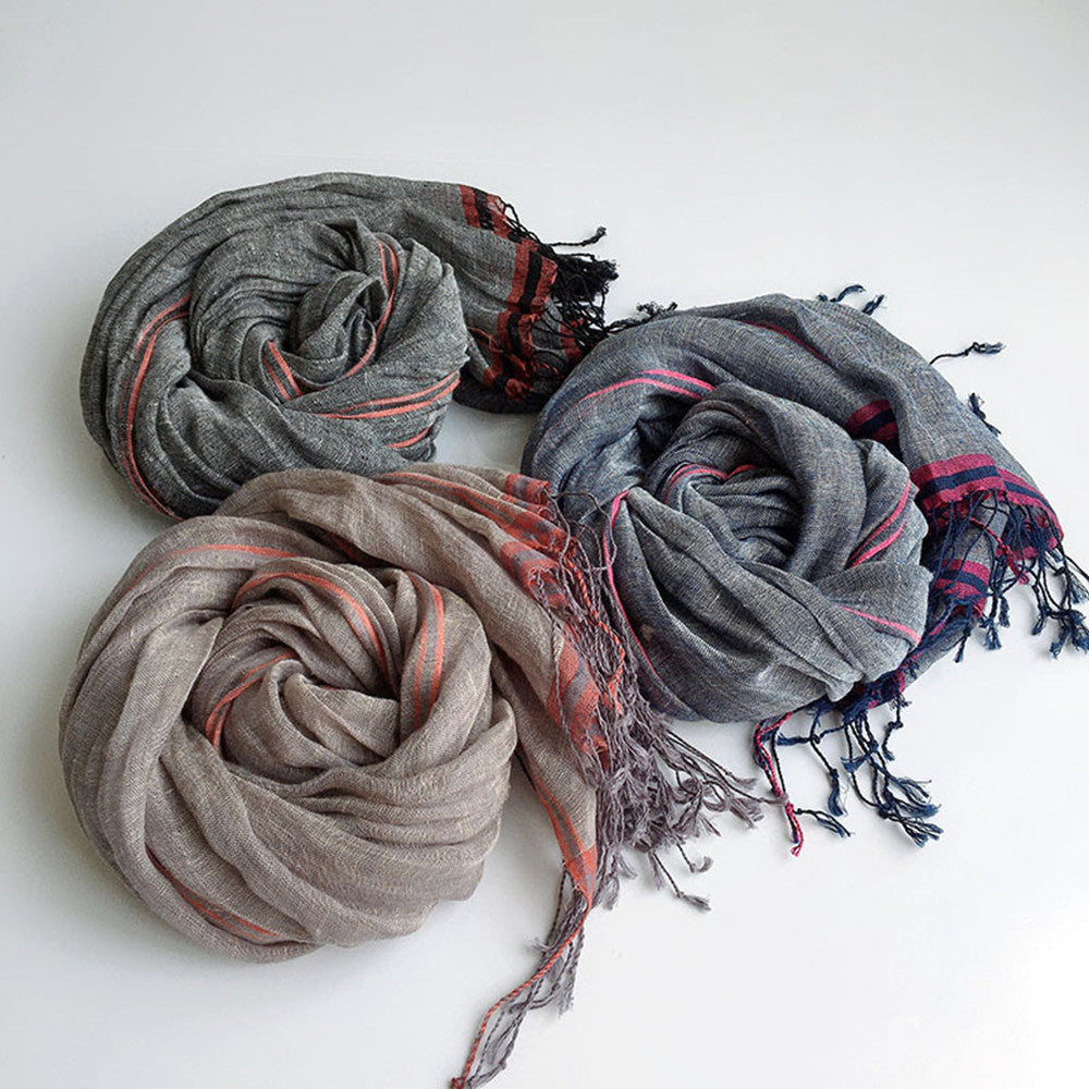Pure Linen Hemp Gray Men's And Women's All-match Oversized Scarf