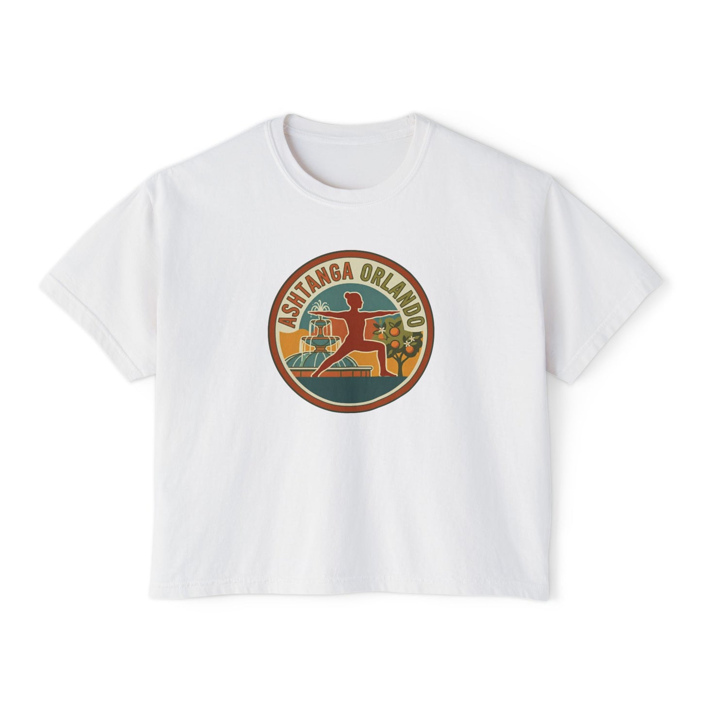 Boxy Tee — Retro 'Kinsta Orlando' Surf & Skate Badge