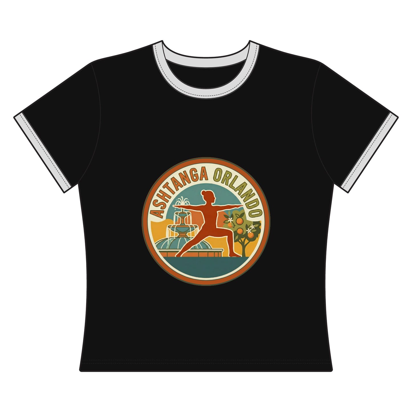 Ashtanga Orlando Women's Ringer Tee — Retro Yoga Studio Shirt
