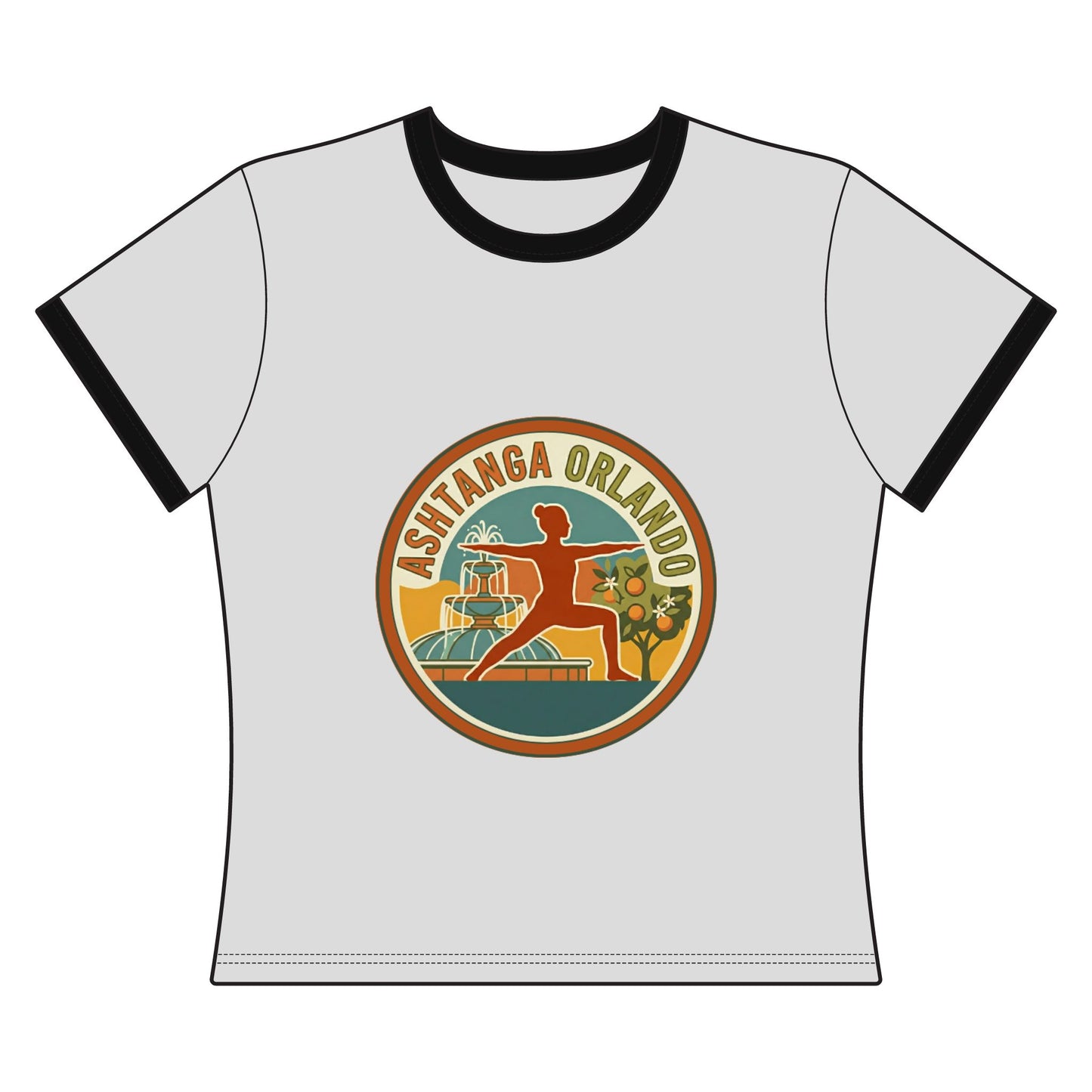 Ashtanga Orlando Women's Ringer Tee — Retro Yoga Studio Shirt