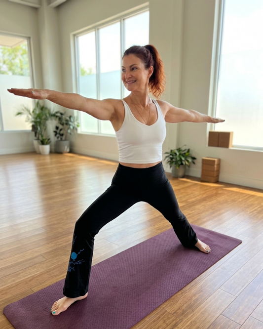 Songbird Cotton Yoga Pants - Hand Printed Eco Friendly Leggings - Made in USA High Waist Foldover Waistband - Soft Combed Cotton Yoga Wear