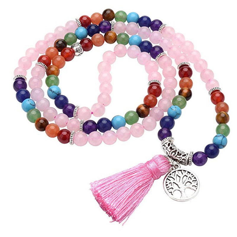 🌈108-Bead Natural Stone Mala Necklace Collection (6mm)