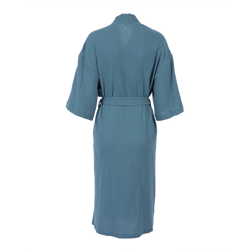 Cotton Robe Cardigan Tie Loose Comfort Crepe Loungewear