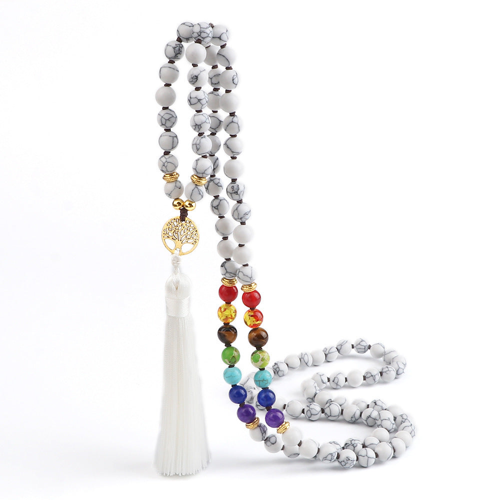 🌳 THE LUCKY TREE: 108 Bead Natural Stone Tassel Mala; Tree of Life