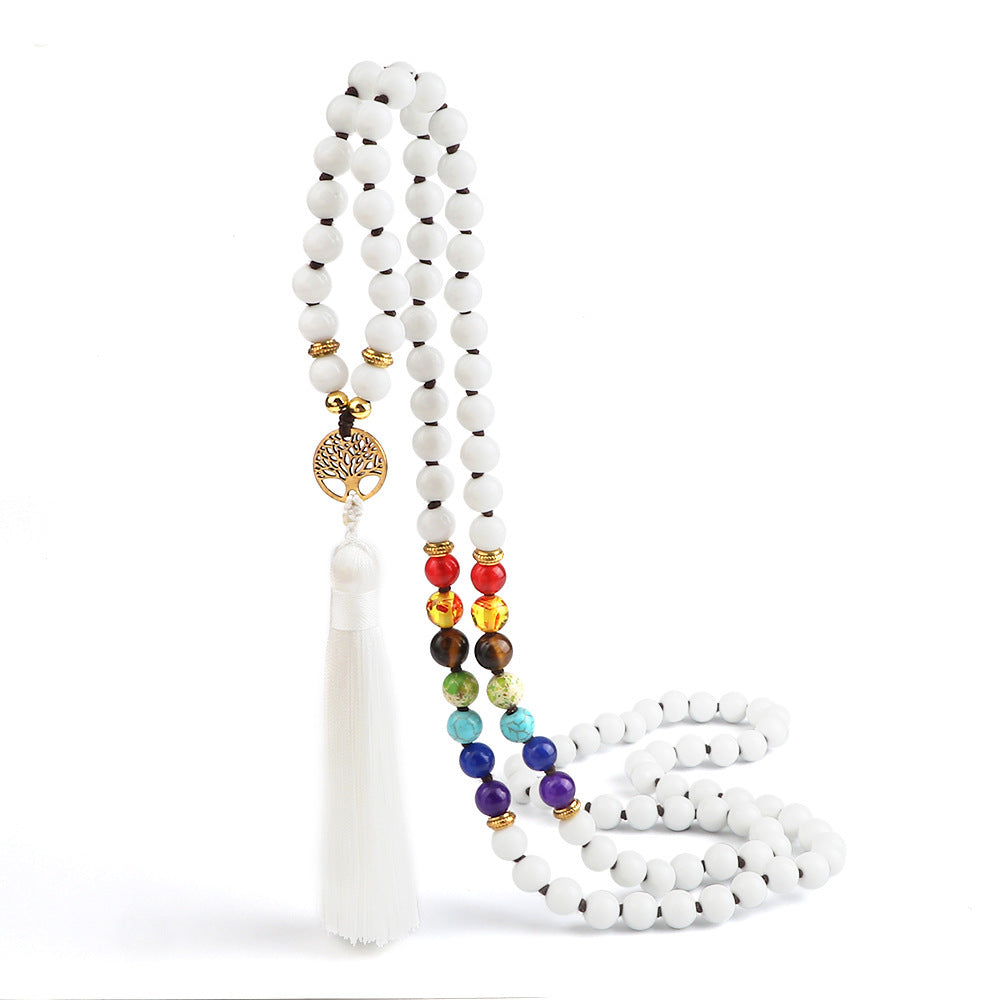 🌳 THE LUCKY TREE: 108 Bead Natural Stone Tassel Mala; Tree of Life