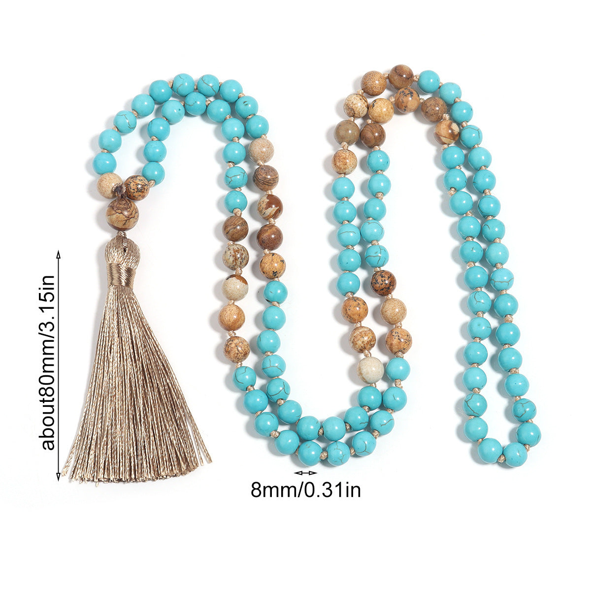 🎨 THE ARTIST'S MALA: Vintage "Blue Pine" Painted Stone Necklace