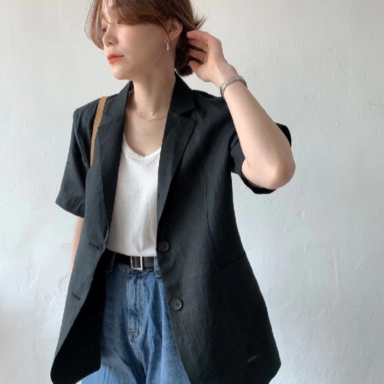 Women's Cotton And Linen Short Sleeve Jacket Loose Casual Top