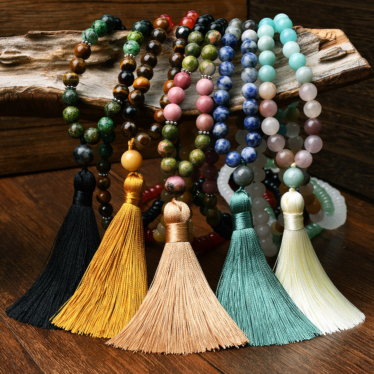 🪷 THE BOHO SPIRIT: 108 Natural Stone Tassel Mala