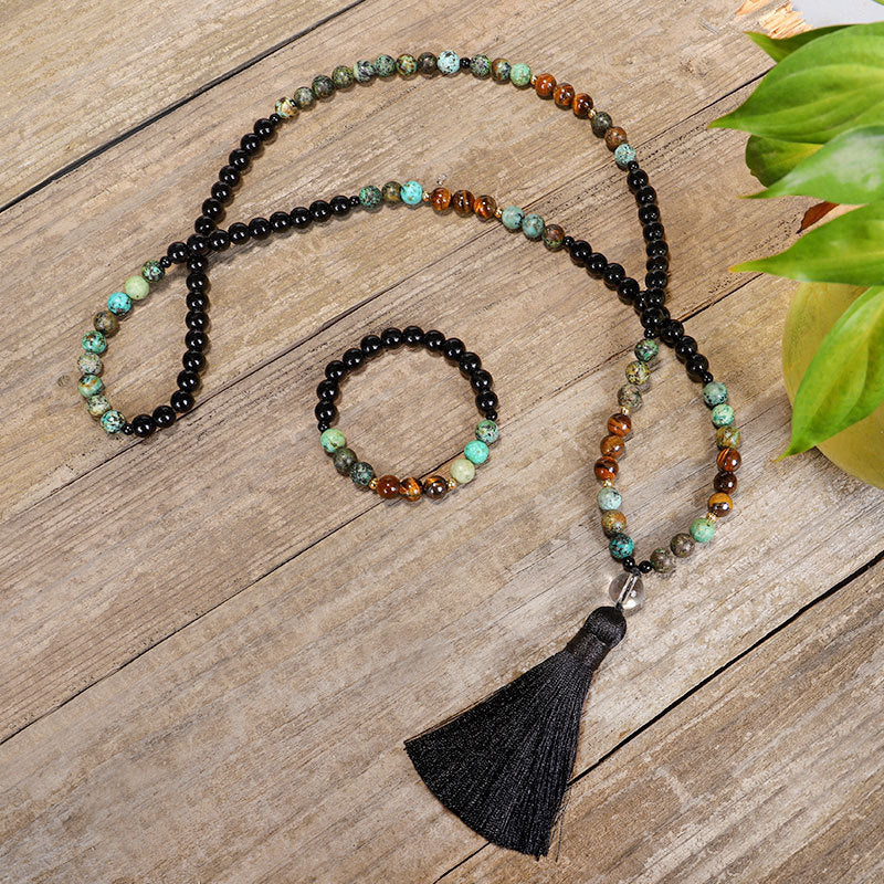 🧘🏽 Zen Harmony: 108-Bead Natural Stone Necklace & Bracelet Set